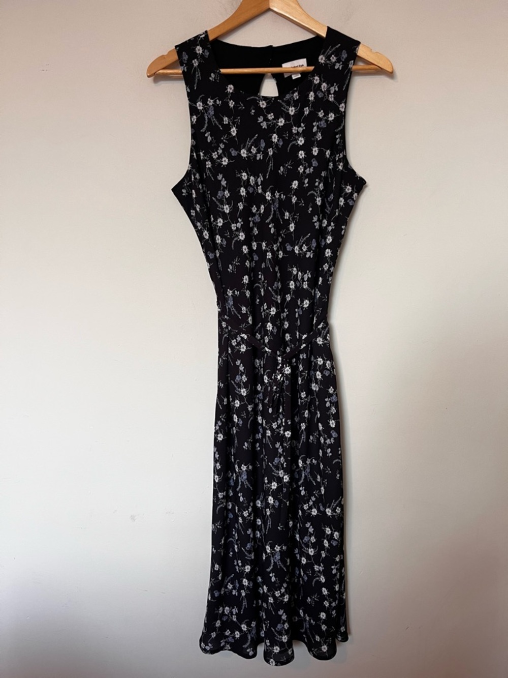 Frank & Oak Black Floral Midi Dress Tie Waist L Sheer Overlay Dark Romantic - Picture 2 of 13
